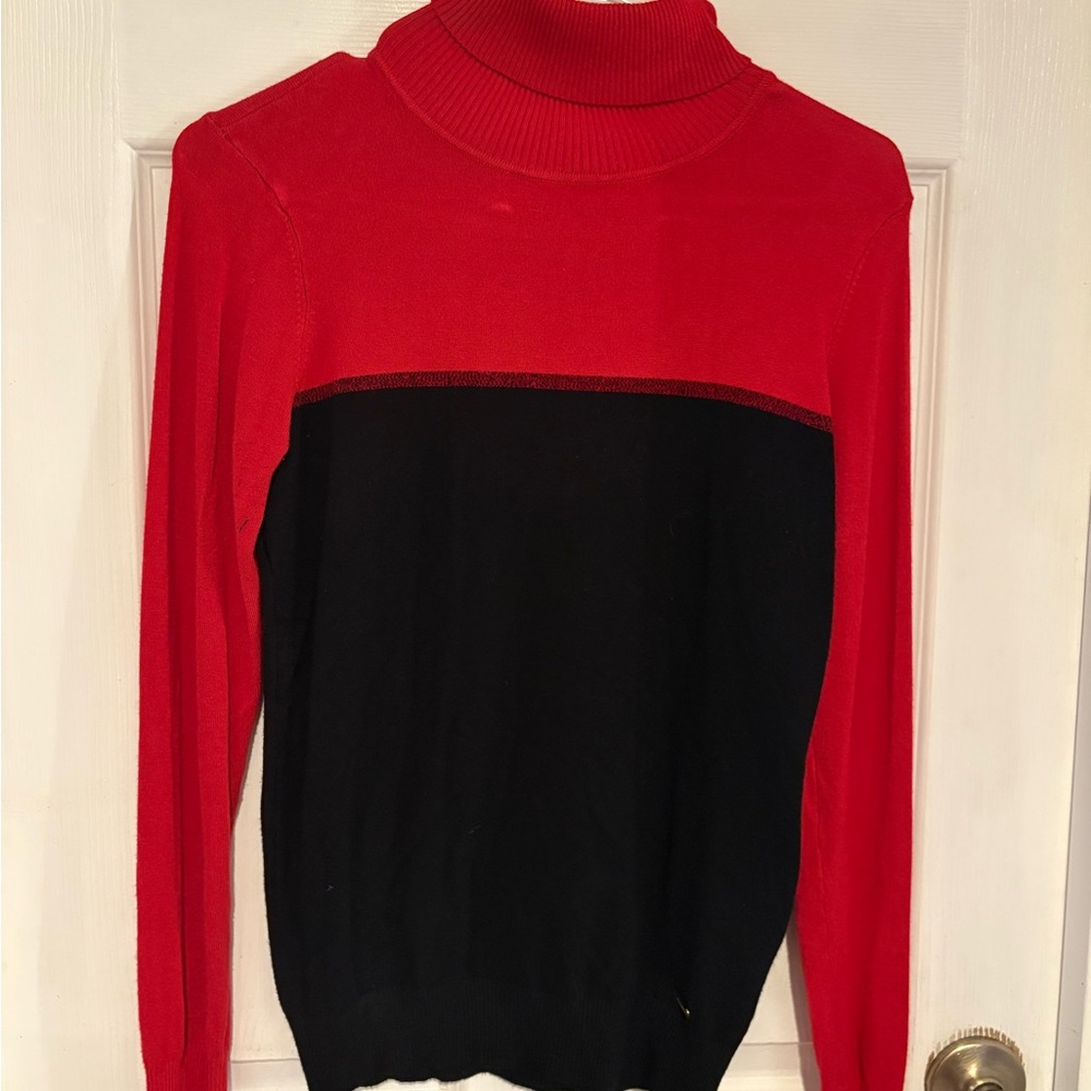 Calvin Klein Red and Black Turtleneck Sweater Size S